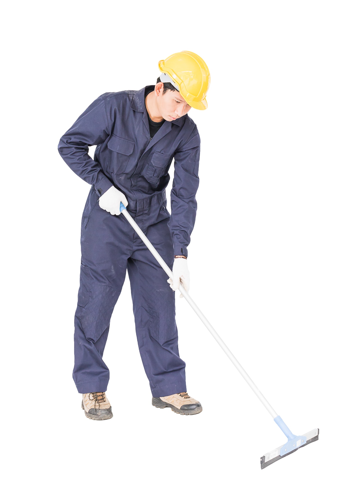 Young man hold squeegee window cleaner